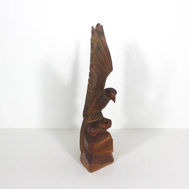 Vintage Carved Wood Eagle Bird Figurine, Man Cave Decor, Hawk Carving, Eagle Small Handmade Wooden Base Bird Sculpture For Sale - Image 9 of 10