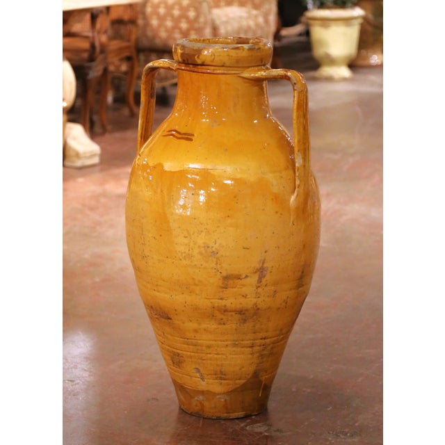 Mid 19th Century 19th C. French Provencal Glazed Terracotta Olive Oil Jar With Handles and Spout For Sale - Image 5 of 7