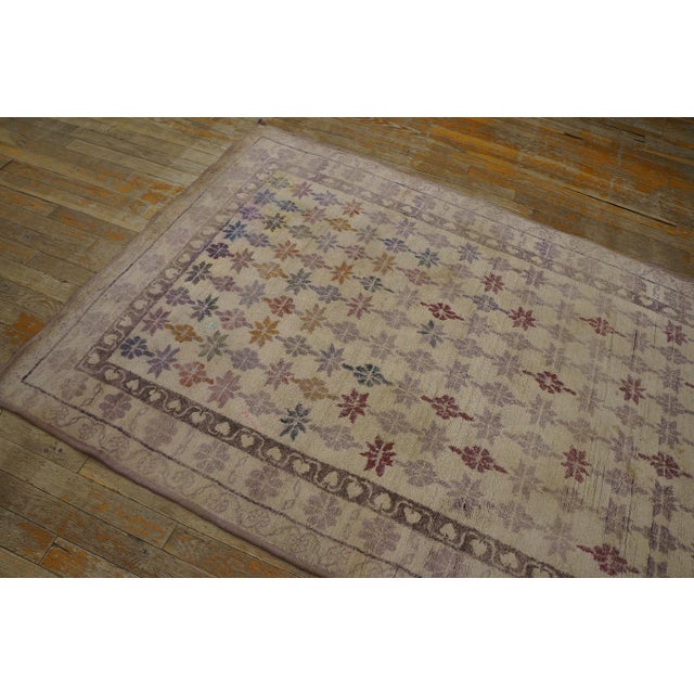 1920s Ivory Purple Geometric Triban Antique Indian Cotton Agra Rug 3'10" X 6'8" Pile Knotted Carpet For Sale - Image 11 of 13