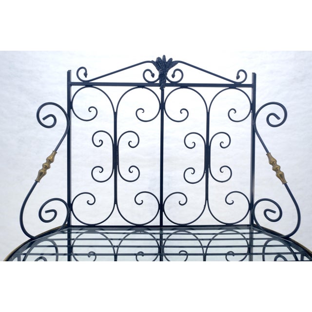 Wrought Iron & Brass 38” Wide Rounded Shelved Bakers Rack MINT For Sale - Image 11 of 14