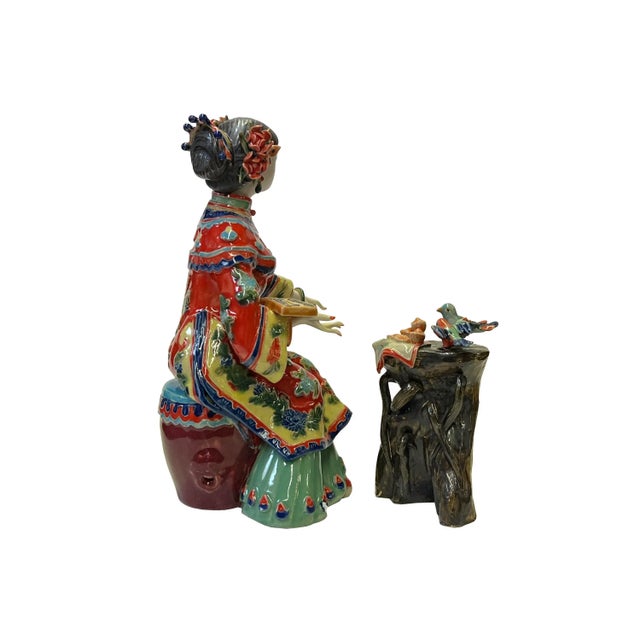 Chinese Oriental Porcelain Qing Style Dressing Abacas Lady Figure For Sale - Image 4 of 5