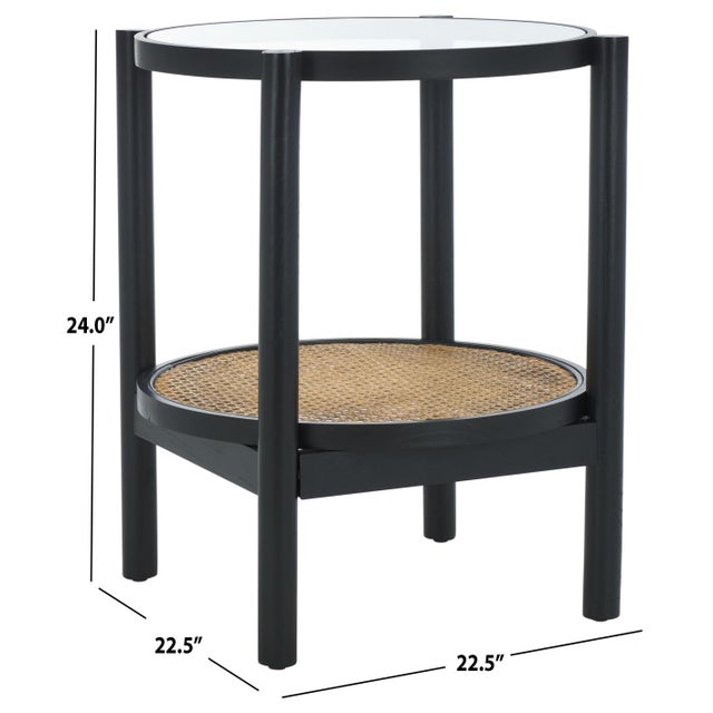 Modern Karyna Rattan & Glass Accent Table With Shelf in Black / Natural For Sale - Image 3 of 8