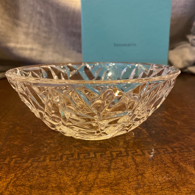 Glass Vintage Tiffany & Co. Cut Crystal Bowl – Made in Germany – Original Box For Sale - Image 7 of 9