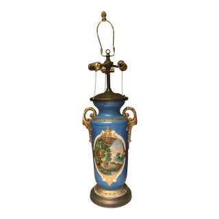 Large Paris Porcelain Hand Painted 3-Light Table Lamp For Sale