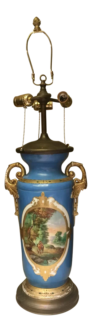 Large Paris Porcelain Hand Painted 3-Light Table Lamp