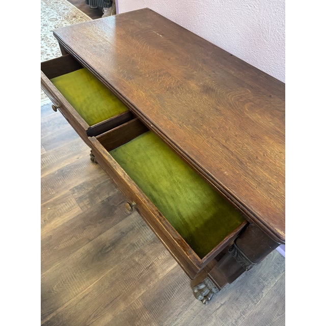 Wood Antique Carved Oak Console Buffet Table. For Sale - Image 7 of 12