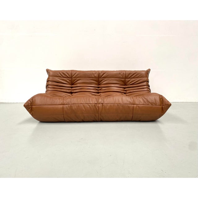 French Togo 3-Seater Sofa in Dark Cognac Leather attributed to Michel Ducaroy for Ligne Roset For Sale - Image 13 of 13