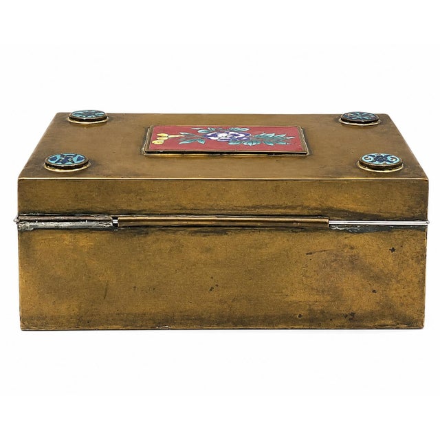 Vintage Chinese Brass Cloisonne Enamel Trinket Box Floral For Sale - Image 11 of 14