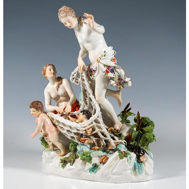 Excellent Meissen porcelain sculpture: Very elaborate and lovingly designed group of figures: two young women with...