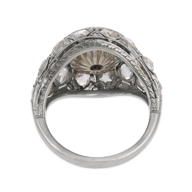 Antique Rose Cut Diamond 18k White Gold Bombe Ring, Size 6 For Sale In Los Angeles - Image 6 of 6