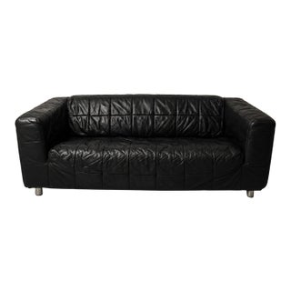 Vintage Ikea Klippan Black Leather Sofa 1980s For Sale