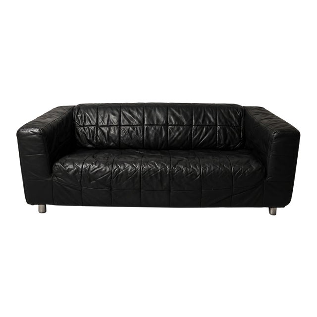 Vintage Ikea Klippan Black Leather Sofa 1980s For Sale