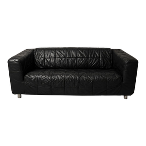 Vintage Ikea Klippan Black Leather Sofa 1980s
