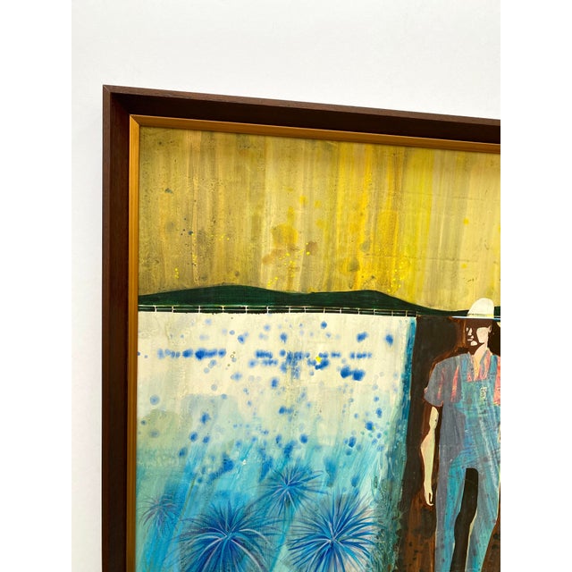 Various Artists Paul Bowen Vintage 1990's Provincetown Modernist " Untitled Blue Trees " Original Signed Framed Mixed Media Painting For Sale - Image 4 of 18