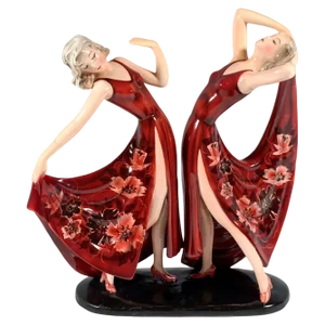 Art Déco Twin Dancers Dolly Sisters attributed to Stephan Dakon for Goldscheider, 1939
