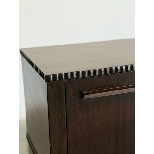 W40 D15 H42 Striking vintage Art Deco cocktail cabinet with a sculptural stepped silhouette, rounded corners, and...