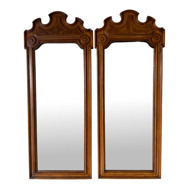 1970s Mid-Century Thomasville Walnut Wood Wall Mirrors – A Pair For Sale