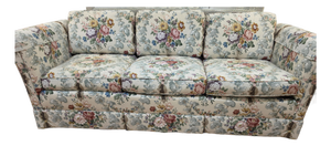 Vintage Baker Furniture 3-Seat Linen Floral Roll Arm Sofa With Skirt