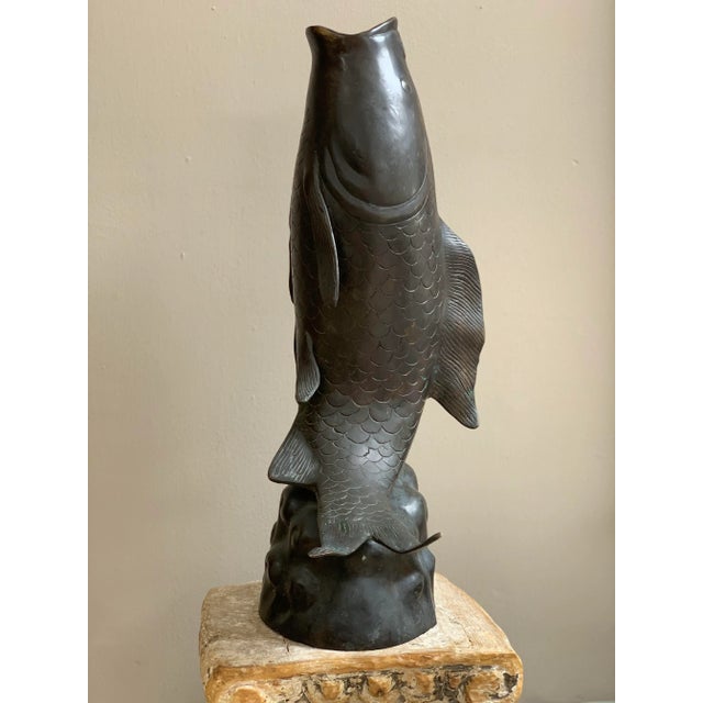 Asian Antique Large Asian Brass Jumping Fish Koi Vase For Sale - Image 3 of 10