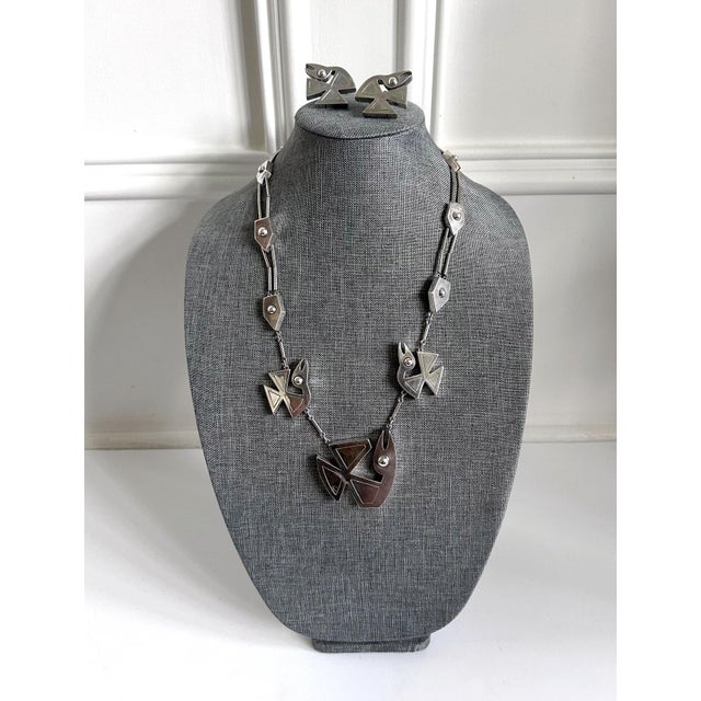 American Modern Bird Motif Sterling Silver Necklace and Earrings Set Graziella Laffi For Sale - Image 3 of 14