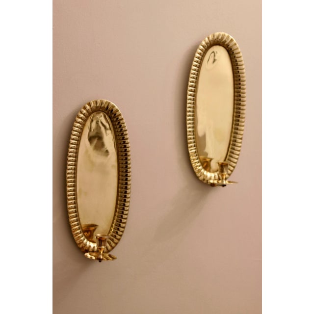Mid-Century Modern Swedish Oval Brass Sconces, Set of 2 For Sale - Image 10 of 10