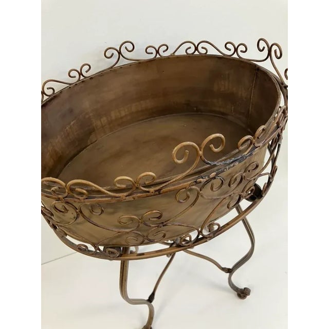 Vintage Wrought Iron Plant Stand – Decorative Scrollwork Jardinière For Sale In Orlando - Image 6 of 7