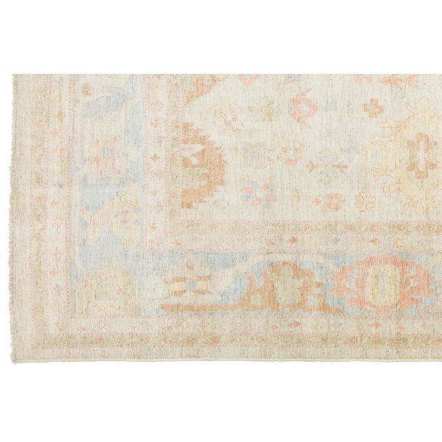 Modern Oushak Style Pastel Geometric Handmade Wool Rug 12x15 For Sale - Image 10 of 11