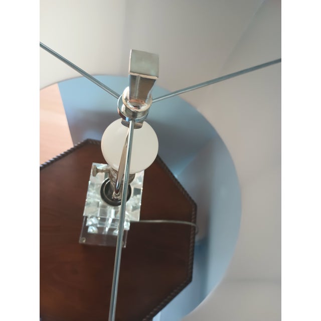 1970s Mid-Century Modern Ethan Allen Geometric Crystal Table Lamp With Linen Drum-Style Shade For Sale - Image 10 of 10