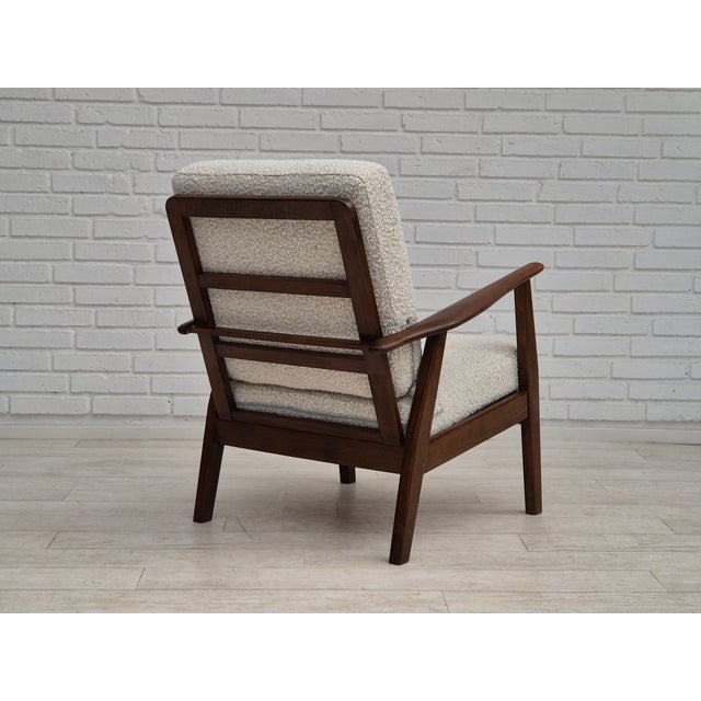 1960s Danish Armchair in White Furniture Fabric & Beech, 1960s For Sale - Image 5 of 18