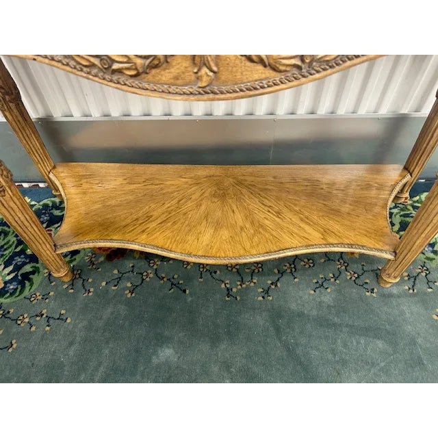 American 1980s Console Table With Carved Wood and Marble For Sale - Image 3 of 8