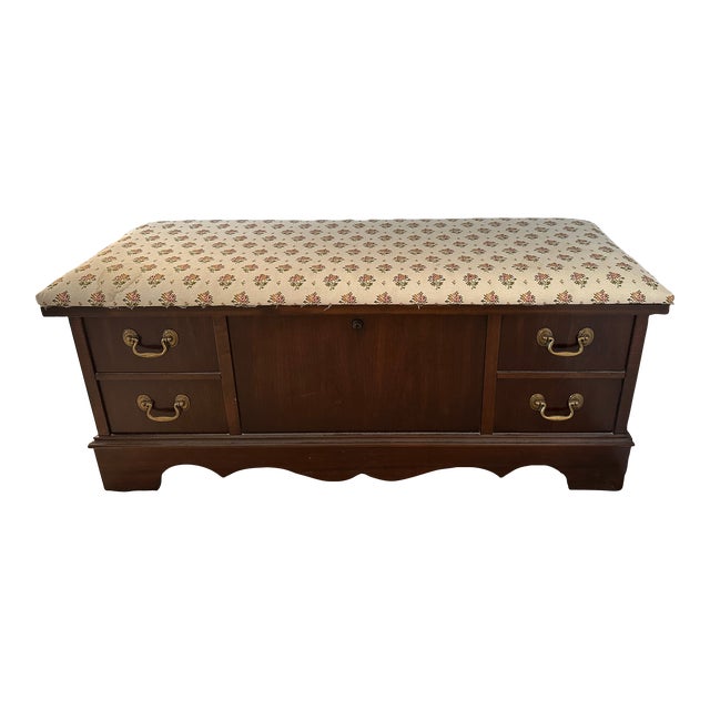 1970s Lane Cedar Lined Cherry Upholstered Storage Bench Blanket Chest