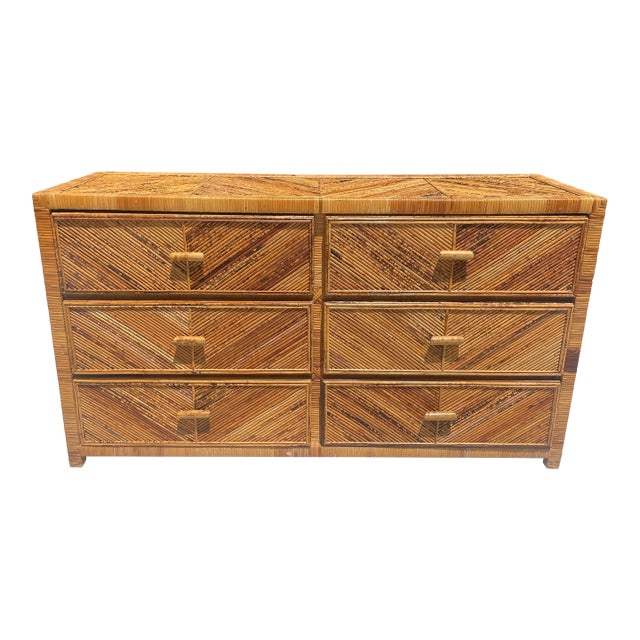 Boho-Chic Pencil Reed Vintage Rattan Dresser, For Sale