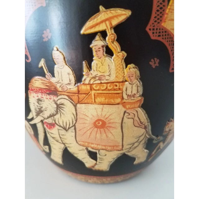 Vintage Metal Chinoiserie Jardiniere This jardiniere is very unique. It is hand painted with a black lacquer background...