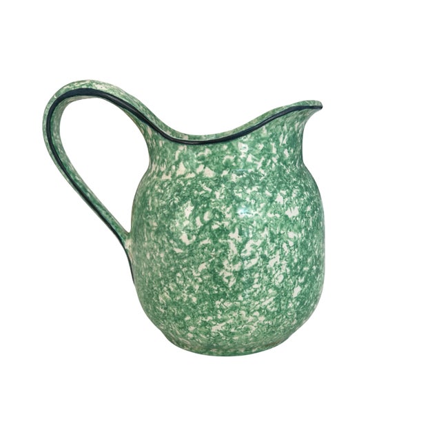 Stangl Vintage Stangl Pottery Green & White Spongeware Pitcher, Town & Country Collection, Hand-Painted For Sale - Image 4 of 11