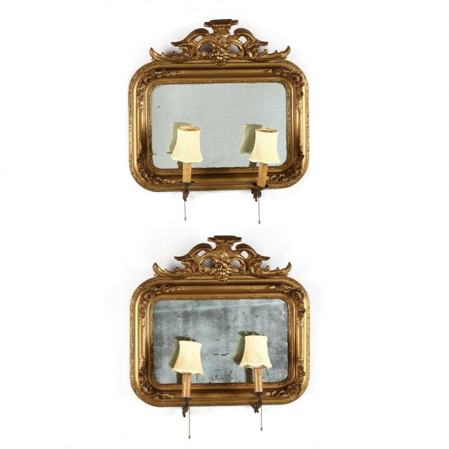 1900s Antique Carved Wood Gilt And Gesso With Candle Arms Mirrored Sconces Set Of 2 Chairish