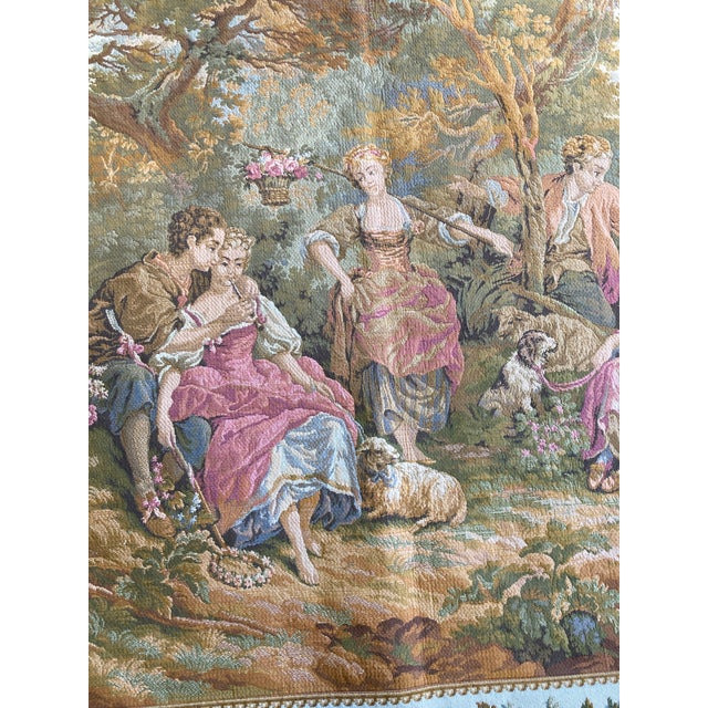 Mid 20th Century French Gobelins Pastoral Tapestry Wall Hanging With Solid Wood Hardware For Sale - Image 9 of 16