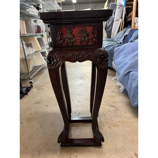 Pair of Mid 20th Century Chinese Carved Wood Pedestals With Lacquer Detailing For Sale - Image 4 of 4