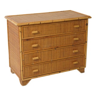Bamboo and Woven Wicker Chest of Drawers, 1970s For Sale