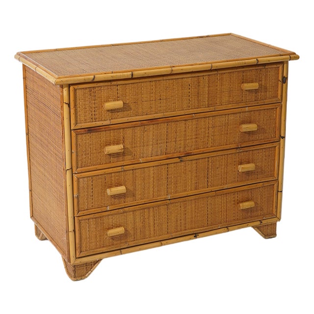 Bamboo and Woven Wicker Chest of Drawers, 1970s For Sale