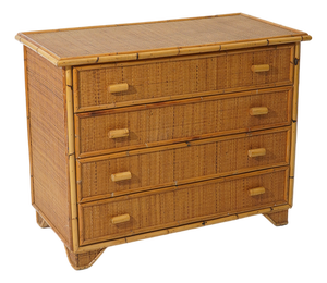 Bamboo and Woven Wicker Chest of Drawers, 1970s