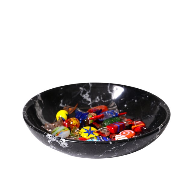 Mid-Century Italian Black Marble with White Grains Round Bowl, 1950s For Sale - Image 15 of 18