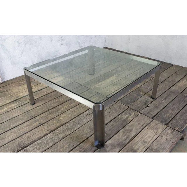 Vintage French Steel and Glass Coffee Table For Sale - Image 4 of 9