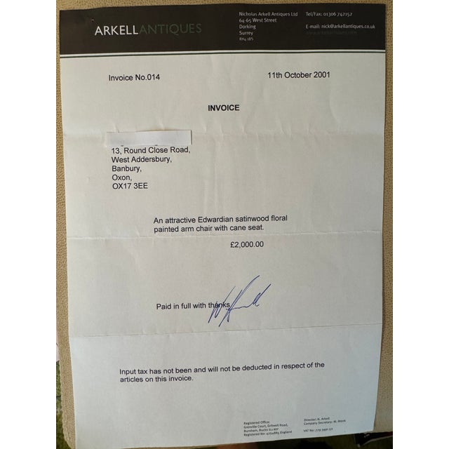 Early 20th Century Edwardian Satinwood Floral Painted Armchair With Cane Seat For Sale - Image 18 of 18