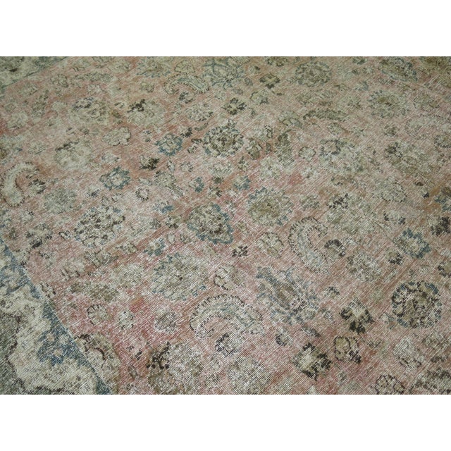 Green Zabihi Collection Large Worn Neutral Persian Rug For Sale - Image 8 of 10