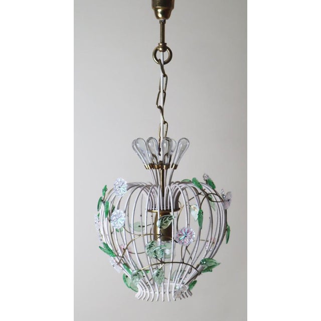 Mid-Century Modern Birdcage Hanging Lamp with Iridescent Flowers, 1950s For Sale - Image 10 of 18