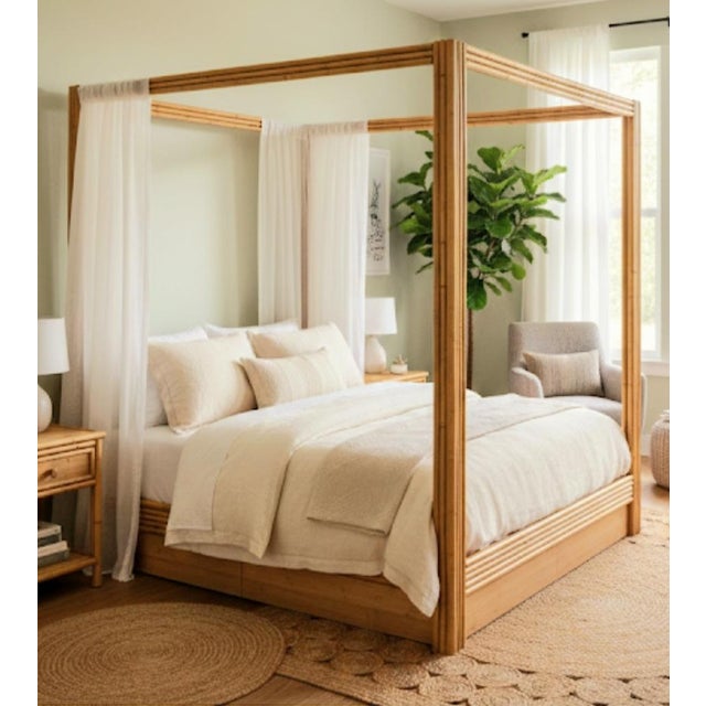 Tan Monumental Vintage King Size Bamboo Canopy Coastal Regency Style Bed Frame For Sale - Image 8 of 8