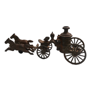 Vintage Iron Pumper Fire Truck With Two Horses