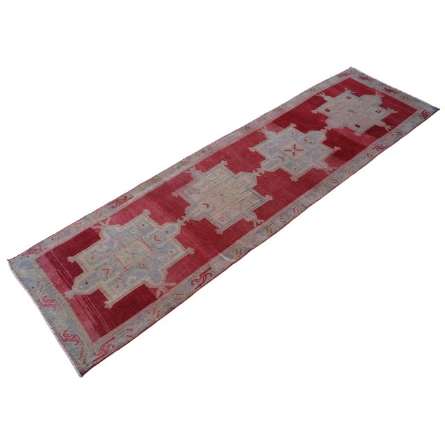 1970s Red Kurdish Herki Hand-Knotted Distressed Runner Hallway Decor For Sale - Image 4 of 13