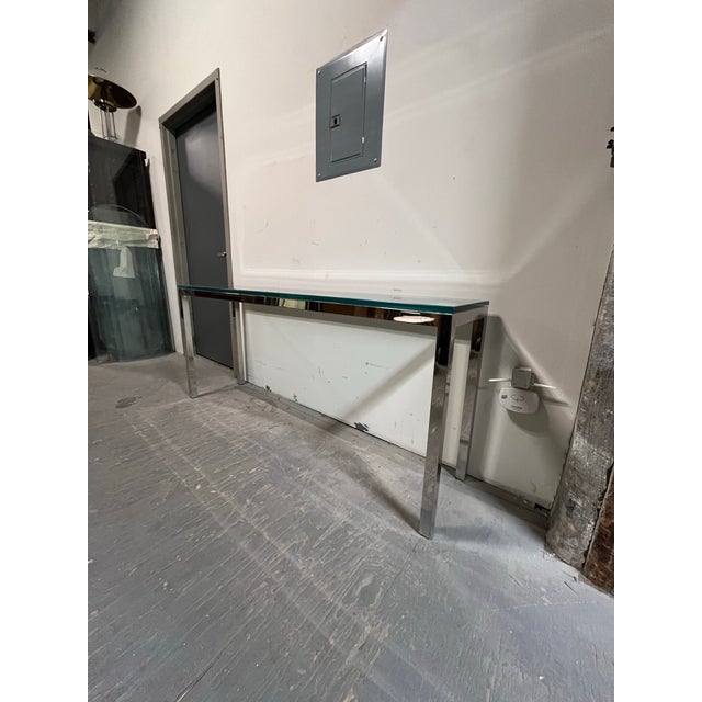 Metal Vintage Mid Century Chrome and Glass Console Sofa Table For Sale - Image 7 of 9