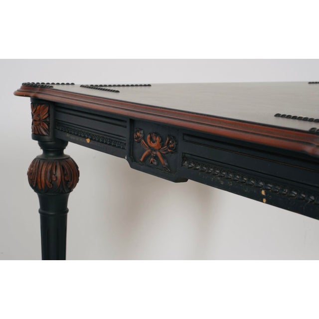 Wood Late 20th Century Hooker Furniture Ebonized Leather Games Table & Four Cowhide Armchairs For Sale - Image 7 of 17